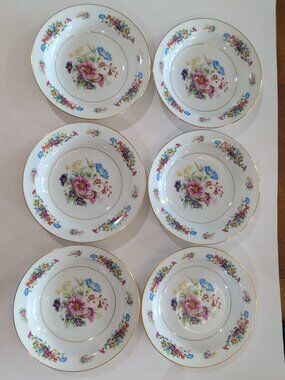 Vintage Set Of 6 Wentworth China Dresdon Soup Bowls, Floral Pattern, 7.5"